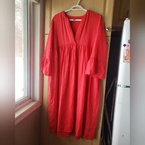 CULTURE Red V-Neck Dress With Pockets